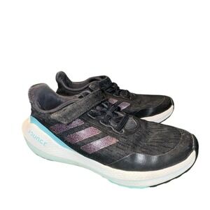 Adidas Bounce Kids Running Shoes Black Purple Sparkle H01876 Size 1‎ US